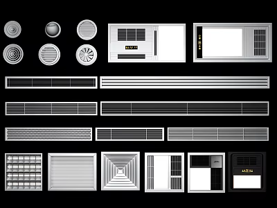 Various Air Conditioner Vents With Circular Square And Grille Panel Designs 3d model
