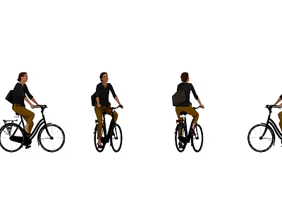Woman Riding Bicycle Shown From Four Different Angles In Sequence 3d model