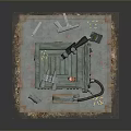 Green Tactical Weapon Placed On Metal Table With Branches And Dirt