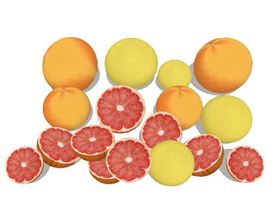 Fresh Juicy Grapefruit Whole And Sliced With Red Pulp And Vibrant Yellow Orange Citrus Fruits 3d model