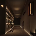 Modern Minimalist SPA Sauna Corridor With Lit Shelves Green Plants And Curved Ceiling