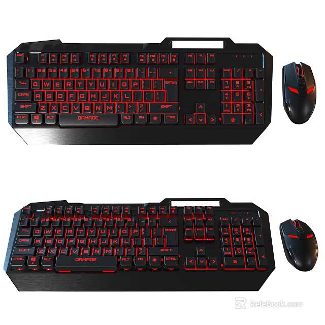 Black Gaming Keyboard and Mouse Set with Red Backlit LED for Computer Use 3d model 