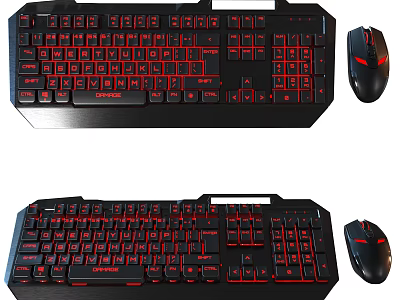 Black Gaming Keyboard and Mouse Set with Red Backlit LED for Computer Use 3d model