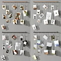 Creative Photo Wall Display With Hanging Photos Clips On String And Various 3d model
