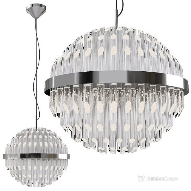 Modern Round Hanging Chandelier With Transparent Glass And Silver Frame Decorative Home Interior 3d model 
