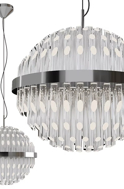 Modern Round Hanging Chandelier With Transparent Glass And Silver Frame Decorative Home Interior 3d model