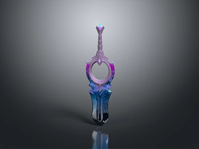 Futuristic Fantasy Weapon With Purple Blue Gradient Ring Shaped Top And Shiny Decorative Base 3d model