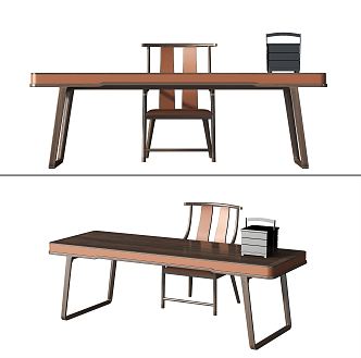 New Chinese Style Desk and Chair 3d model