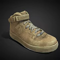 Worn Look Beige High Top Sneakers With Gray Laces And Nike Logo
