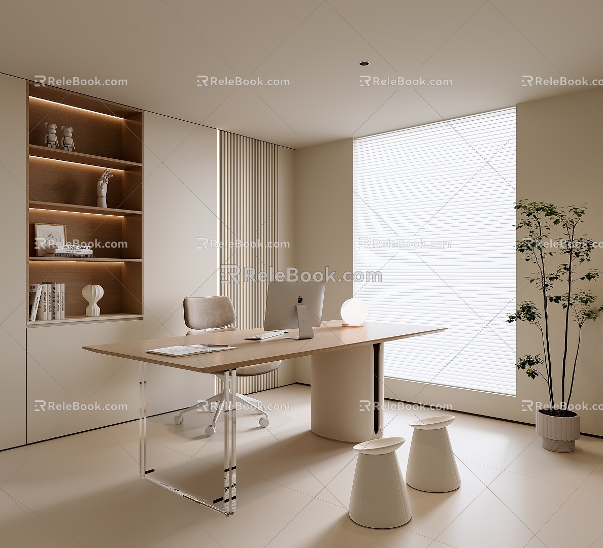 Modern Cream Style Study 3d model