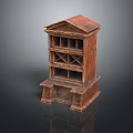 Antique Style Wooden Multi Tiered Brown Shelf With Compartments And Carved Base Design