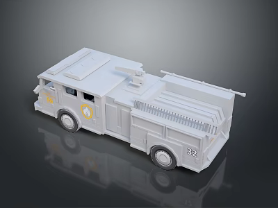 Gray Fire Truck Model With Yellow Emblems Ladder Wheels And Functional Rescue Vehicle Features 3d model