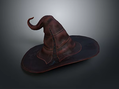 Vintage Wizard Hat With Leather Material Pointed Top And Decorative Stitches 3d model