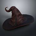 Vintage Wizard Hat With Leather Material Pointed Top And Decorative Stitches 3d model