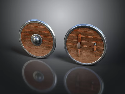 Medieval Wooden Shields With Metal Rim Central Boss And Crossed Handles 3d model