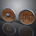 Medieval Wooden Shields With Metal Rim Central Boss And Crossed Handles