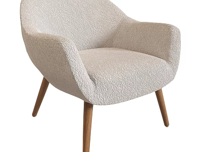 Modern Beige Plush Single Sofa With Curved Armrests And Wooden Legs 3d model