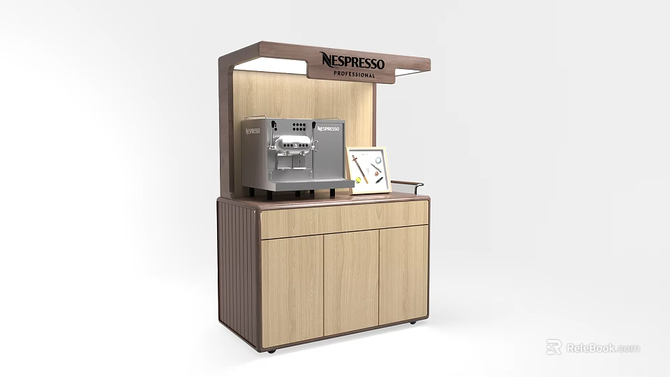 Modern Nespresso Wooden Display Cabinet With Coffee Machine And Information Card 3d model 
