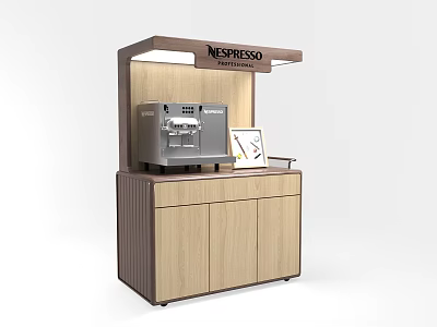 Modern Nespresso Wooden Display Cabinet With Coffee Machine And Information Card 3d model