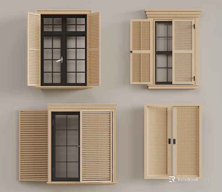 Wooden Shutters Different Design Styles For Home Windows And Doors Interior 3d model 