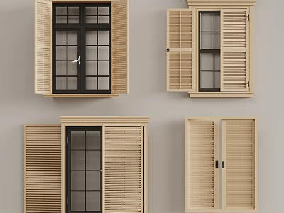 Wooden Shutters Different Design Styles For Home Windows And Doors Interior 3d model