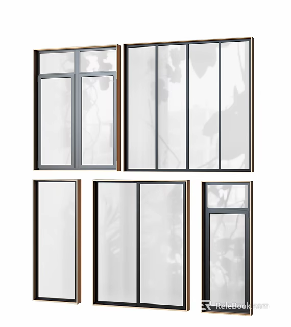 Modern Casement Windows With Metal And Wooden Frames Clear Glass Multiple Styles 3d model 