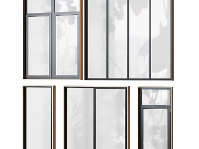 Modern Casement Windows With Metal And Wooden Frames Clear Glass Multiple Styles 3d model