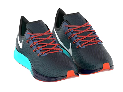 Nike Dark Blue Athletic Shoes With Teal Soles Red Laces And Orange Toes 3d model