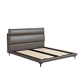 Modern Brown Leather Upholstered Headboard Double Bed With Slat Base Frame 3d model