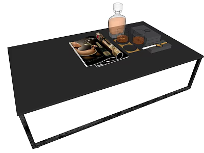 Modern Black Coffee Table Interior With Magazine Bottle Tray And Decorative Items 3d model