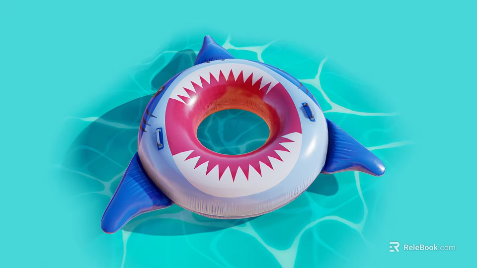 Shark Shaped Inflatable Swim Ring On Pool Water 3d model
