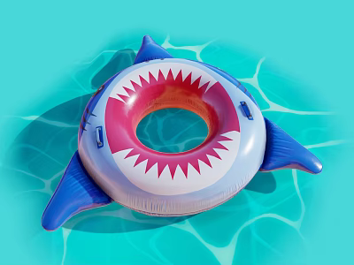 Shark Shaped Inflatable Swim Ring On Pool Water 3d model Shark Shaped Inflatable Swim Ring On Pool Water 3d model