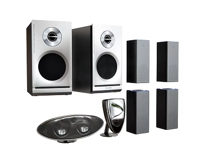 High Quality Home Theater Audio System With Main Speakers Surrounds Subwoofer And Headphones 3d model