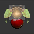 Fresh Red Apple With Heart Shaped Green Vines Leaves On Top Against Dark Background