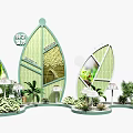 Modern Commercial Display Equipment With Curved Structure And Green Plants For Exhibition