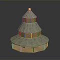 Scenic Landscape Featuring Traditional Three Tiered Dome Tower With Brick Wall And Gray Roof