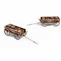 Two Vintage Wooden Carts With Wheels And Barrels On White Surface