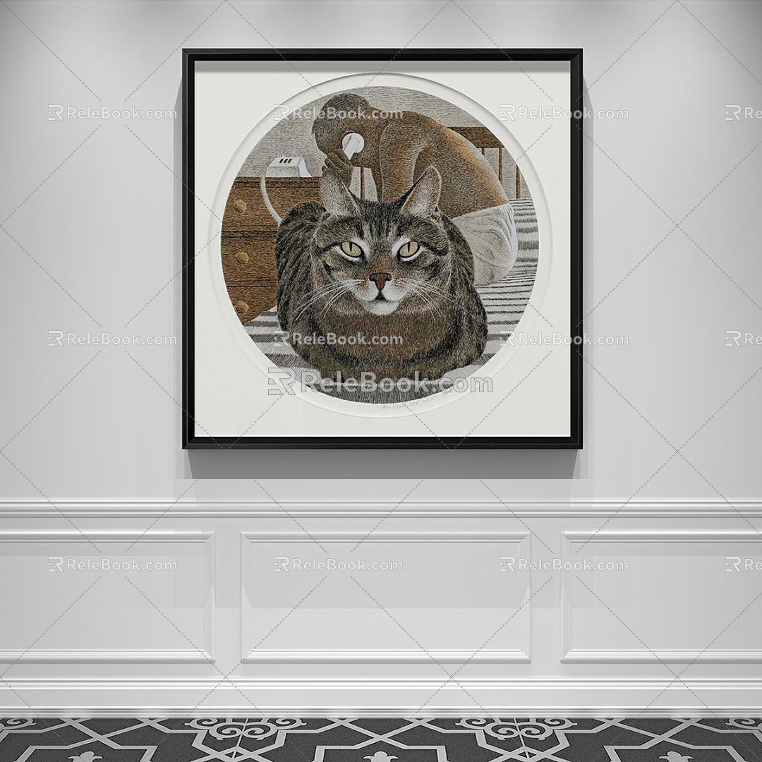 Modern Animal Painting Simple Brown Entrance Animal Cat Decorative Painting 3d model