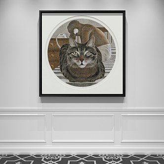 Modern Animal Painting Simple Brown Entrance Animal Cat Decorative Painting 3d model