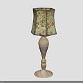 Elegant Wooden Table Lamp Furniture With Floral Patterned Lampshade And Decorative Base