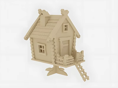 Wooden Building Blocks House with Roof Chimney Windows Door Balcony and Ladder 3d model