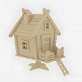 Wooden Building Blocks House with Roof Chimney Windows Door Balcony and Ladder