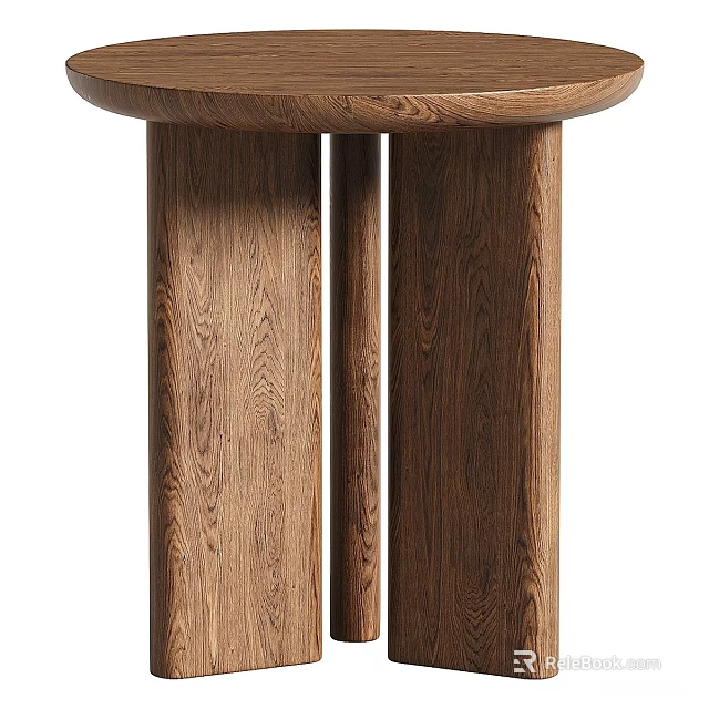 Wooden Side Table with Round Top and Cylindrical Legs Natural Wood Grain Modern Design Furniture 3d model 
