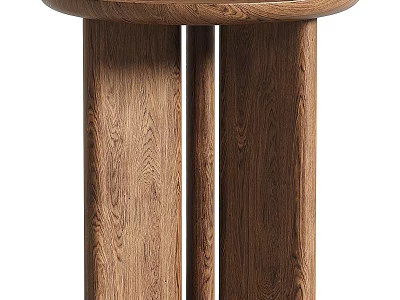 Wooden Side Table with Round Top and Cylindrical Legs Natural Wood Grain Modern Design Furniture 3d model