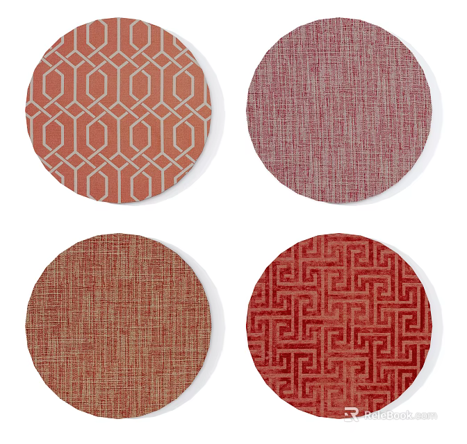 Round Rugs Assorted Geometric Designs Woven Textures in Orange Red Brown Tones 3d model