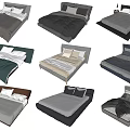 Modern Double Bed Frames In Various Colors With Stylish Bedding And Pillows 3d model