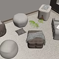 Upholstered Round Stools in Gray Brown for Cozy Living Area with Carpet Plant Magazines
