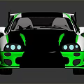 Green And White Striped Sports Car With Rear Spoiler And Sleek Aerodynamic Body