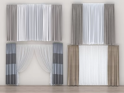 Modern Layered Curtains With Sheer Panels And Various Colors For Home Interior Design 3d model