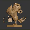 Intricate Golden Humanoid Character With Winged Creature Sculpture And Mechanical Base